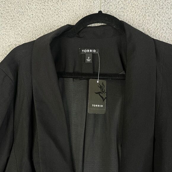 Torrid Blazer Jacket Womens 2 Open Front Cut Away Fit Stretch Black Office - Picture 5 of 13